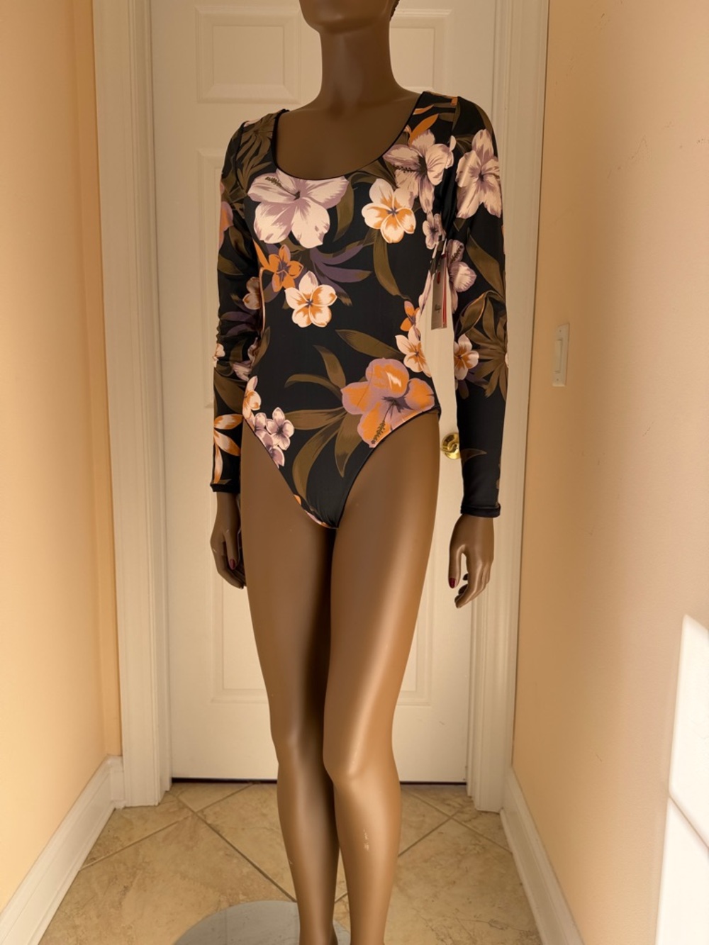 Maaji Black Floral Long Sleeve One-Piece Reversible Swimsuit